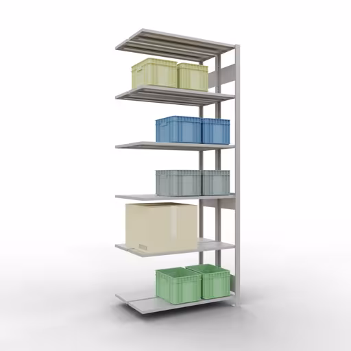 Andere Ansicht des Artikels Anbauregal, Doppelregal, Fachbodenregal Stecksystem MULTIplus150, 2500 x 1000 x (2x300) mm (HxBxT), 2x6 Fachböden, Längenriegel, RAL 7035 lichtgrau aus der Kategorie Fachbodenregale