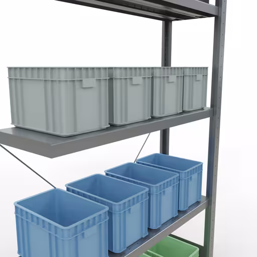 Produktbild Nr 15 des Artikels Anbauregal, Fachbodenregal Stecksystem MULTIplus330, 2000 x 1000 x 300 mm (HxBxT), 5 Fachböden, Kreuzstrebe, verzinkt Abbildung Nr 15 des Artikels Anbauregal, Fachbodenregal Stecksystem MULTIplus330, 2000 x 1000 x 300 mm (HxBxT), 5 Fachböden, Kreuzstrebe, verzinkt aus der Produktgruppe Stecksystem von der Marke Schulte Lagertechnik