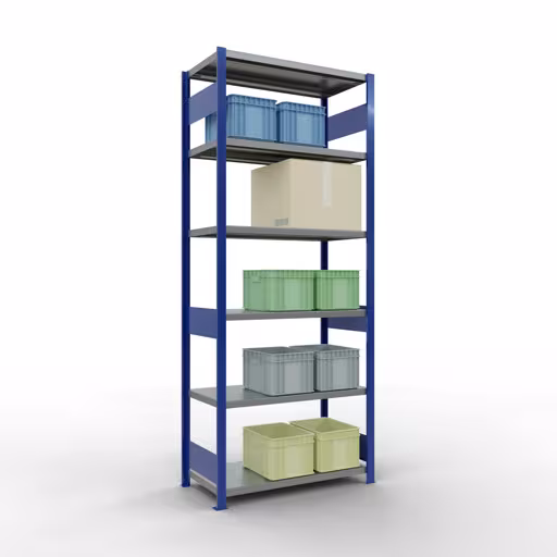 Abbildung Nr 15 des Artikels Grundregal, Fachbodenregal Stecksystem MULTIplus250, 2500 x 1000 x 500 mm (HxBxT), 6 Fachböden, Längenriegel, RAL 5010 enzianblau/verzinkt aus der Produktgruppe Stecksystem von der Marke Schulte Lagertechnik