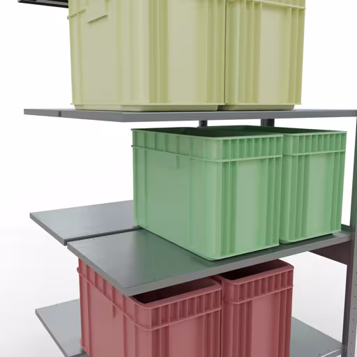Abbildung Nr 9 des Artikels Anbauregal, Doppelregal, Fachbodenregal Stecksystem MULTIplus150, 2500 x 1000 x (2x500) mm (HxBxT), 2x6 Fachböden, Längenriegel, verzinkt aus der Produktgruppe Fachbodenregale von der Marke Schulte Lagertechnik