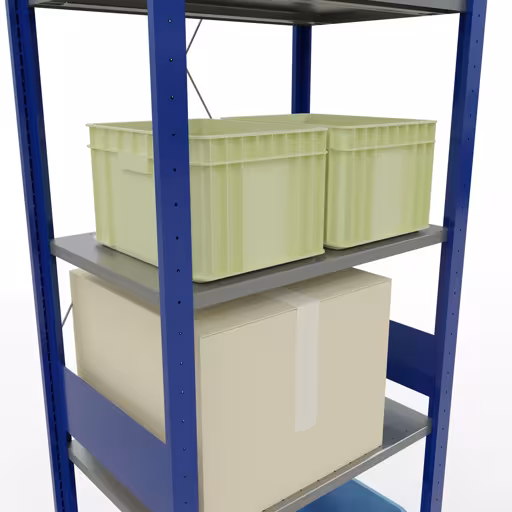 Produktbild Nr.11 des Artikels Grundregal, Fachbodenregal Stecksystem MULTIplus150, 3000 x 750 x 500 mm (HxBxT), 7 Fachböden, Kreuzstrebe, RAL 5010 enzianblau/verzinkt/verzinkt aus der Produktreihe Stecksystem von der Marke Schulte Lagertechnik