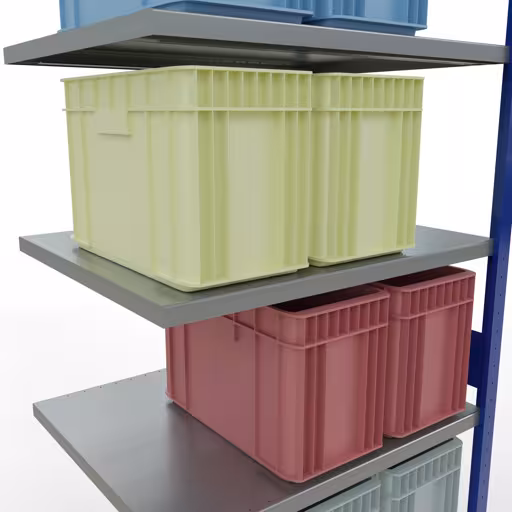 Abbildung Nr 17 des Artikels Anbauregal, Fachbodenregal Stecksystem MULTIplus330, 3000 x 1000 x 800 mm (HxBxT), 7 Fachböden, Längenriegel, RAL 5010 enzianblau/verzinkt aus der Produktgruppe Stecksystem von der Marke Schulte Lagertechnik