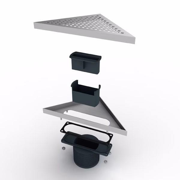 MERT Bodenablauf Design "DREIECK KARE" 215x215x304mm aus der Kategorie Bodenabläufe mit der Teilenummer DU-22-KARE1