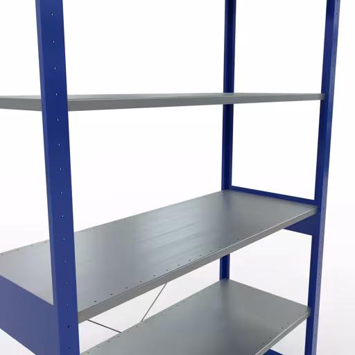 Grundregal, Fachbodenregal Stecksystem MULTIplus150, 2500 x 1300 x 500 mm (HxBxT), 6 Fachböden, Kreuzstrebe, RAL 5010 enzianblau/verzinkt von Schulte Lagertechnik aus der Kategorie Stecksystem