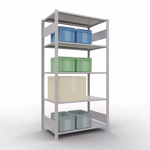 Grundregal, Fachbodenregal Stecksystem MULTIplus150, 2000 x 1000 x 600 mm (HxBxT), 5 Fachböden, Längenriegel, RAL 7035 lichtgrau von Schulte Lagertechnik aus der Kategorie Stecksystem