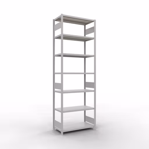 Grundregal, Fachbodenregal Stecksystem MULTIplus330, 3000 x 1000 x 500 mm (HxBxT), 7 Fachböden, Längenriegel, RAL 7035 lichtgrau aus der Kategorie Grundregal mit der Artikelnummer 33852-LR