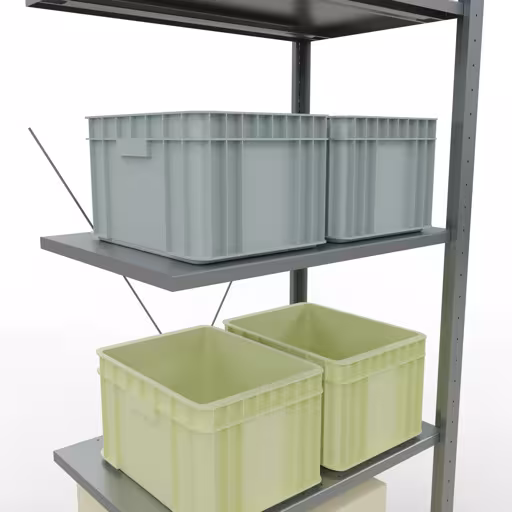 Andere Ansicht des Artikels Anbauregal, Fachbodenregal Stecksystem MULTIplus150, 2000 x 750 x 500 mm (HxBxT), 5 Fachböden, Kreuzstrebe, verzinkt Andere Ansicht des Artikels Anbauregal, Fachbodenregal Stecksystem MULTIplus150, 2000 x 750 x 500 mm (HxBxT), 5 Fachböden, Kreuzstrebe, verzinkt aus der Kategorie Stecksystem