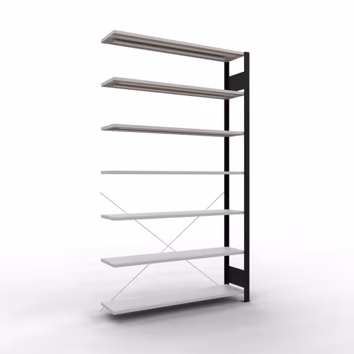 Abbildung Nr 10 des Artikels Anbauregal, Büro-Fachbodenregal Stecksystem MULTIplus85, 2300 x 1300 x 300 mm (HxBxT), 7 Fachböden, Kreuzstrebe, ohne Anschlagleiste, schwarz/lichtgrau aus der Produktgruppe Büroregale von der Marke Schulte Lagertechnik
