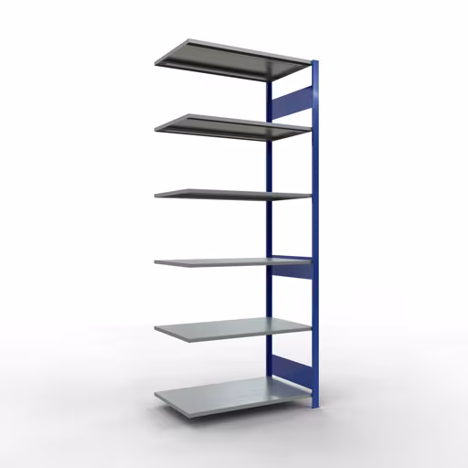 Anbauregal, Fachbodenregal Stecksystem MULTIplus150, 2500 x 1000 x 600 mm (HxBxT), 6 Fachböden, Längenriegel, RAL 5010 enzianblau/verzinkt aus der Kategorie Anbauregal mit der Artikelnummer 12766-LR-B
