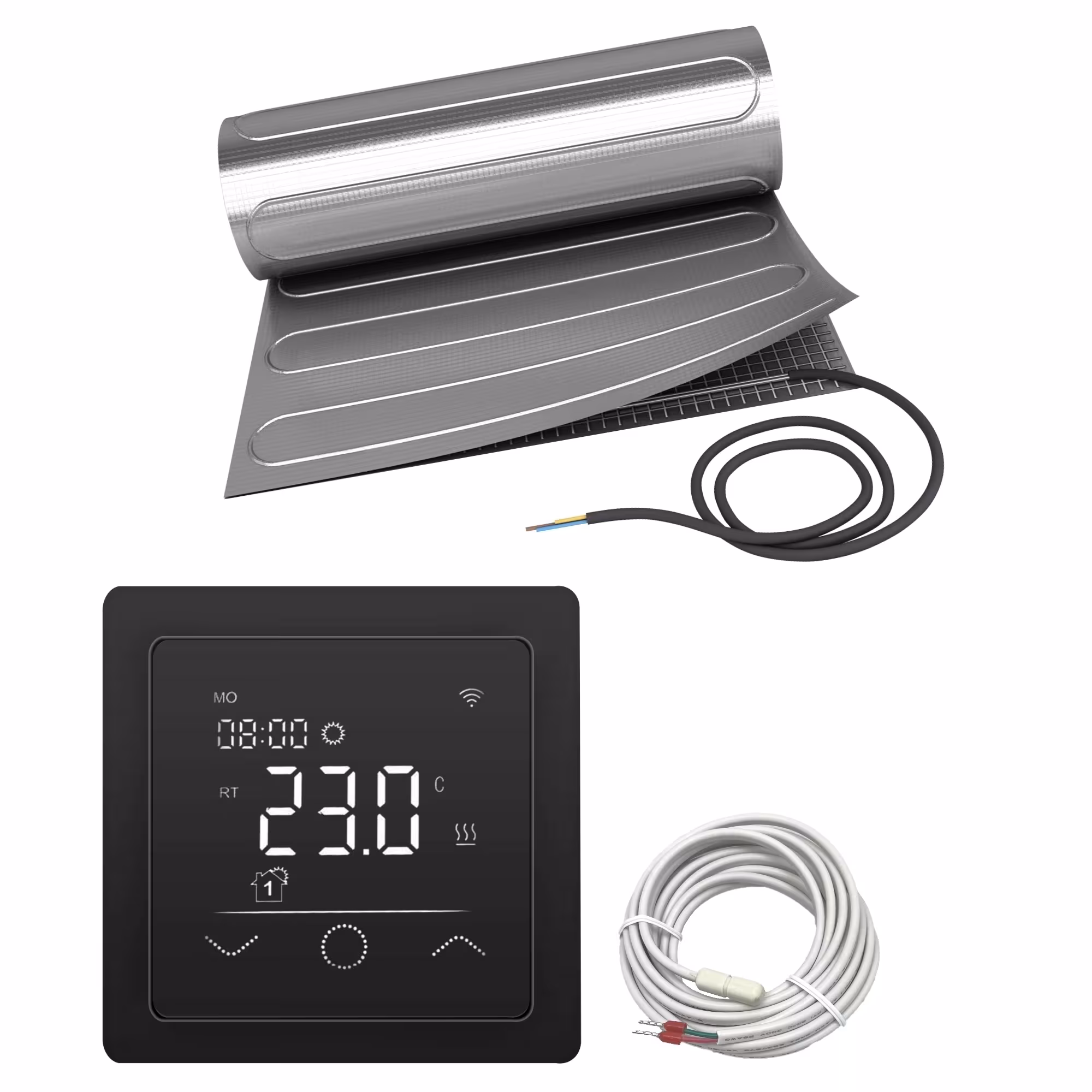 ALU Elektrische Laminat Fußbodenheizung | Set mit Heizmatte und WiFi Regler Touch schwarz von der Marke HoWaTech aus der Kategorie Elektrische Fußbodenheizung