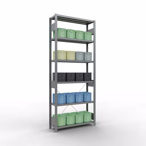 Abbildung Nr 11 des Artikels Grundregal, Fachbodenregal Stecksystem MULTIplus330, 2500 x 1000 x 300 mm (HxBxT), 6 Fachböden, Kreuzstrebe, verzinkt aus der Produktgruppe Stecksystem von der Marke Schulte Lagertechnik