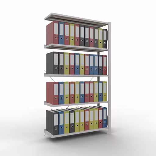 Produktbild Nr 17 des Artikels Anbauregal, Büro-Fachbodenregal Stecksystem MULTIplus85, 1800 x 1000 x 300 mm (HxBxT), 5 Fachböden, Kreuzstrebe, mit Anschlagleiste, lichtgrau Abbildung Nr 17 des Artikels Anbauregal, Büro-Fachbodenregal Stecksystem MULTIplus85, 1800 x 1000 x 300 mm (HxBxT), 5 Fachböden, Kreuzstrebe, mit Anschlagleiste, lichtgrau aus der Produktgruppe Büroregale von der Marke Schulte Lagertechnik