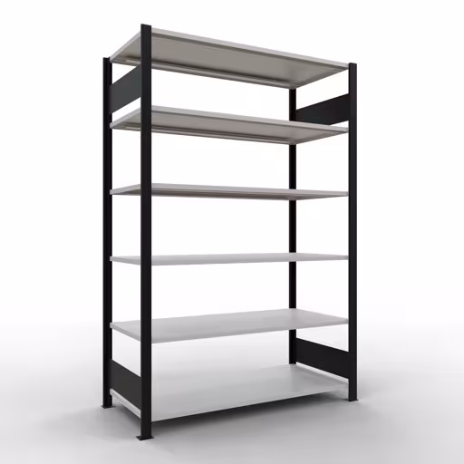 Abbildung Nr 13 des Artikels Grundregal, Büro-Fachbodenregal Stecksystem MULTIplus150, 2000 x 1300 x 600 mm (HxBxT), 6 Fachböden, Längenriegel, ohne Mittelanschlag, schwarz/lichtgrau aus der Produktgruppe Büroregale von der Marke Schulte Lagertechnik