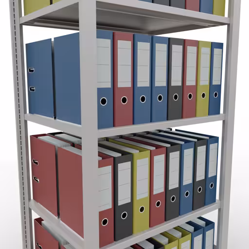Abbildung Nr 8 des Artikels Grundregal, Büro-Fachbodenregal Stecksystem MULTIplus150, 1800 x 750 x 600 mm (HxBxT), 5 Fachböden, Längenriegel, ohne Mittelanschlag, lichtgrau aus der Produktgruppe Büroregale von der Marke Schulte Lagertechnik