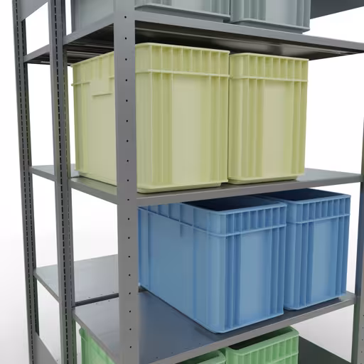 Grundregal, Doppelregal, Fachbodenregal Stecksystem MULTIplus150, 2000 x 1000 x (2x500) mm (HxBxT), 2x5 Fachböden, Längenriegel, verzinkt von Schulte Lagertechnik aus der Kategorie Fachbodenregale