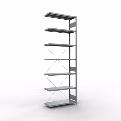 Anbauregal, Fachbodenregal Stecksystem MULTIplus250, 3000 x 1000 x 400 mm (HxBxT), 7 Fachböden, Kreuzstrebe, verzinkt aus der Kategorie Anbauregal mit der Artikelnummer 12947