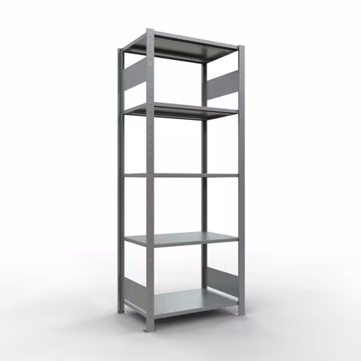 Grundregal, Fachbodenregal Stecksystem MULTIplus150, 2000 x 750 x 500 mm (HxBxT), 5 Fachböden, Längenriegel, verzinkt aus der Kategorie Grundregal mit der Artikelnummer 12750-75-LR
