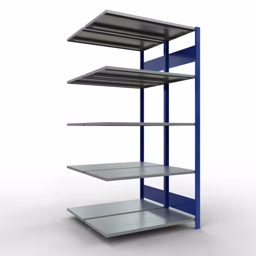 Anbauregal, Doppelregal, Fachbodenregal Stecksystem MULTIplus150, 2000 x 1000 x (2x500) mm (HxBxT), 2x5 Fachböden, Längenriegel, RAL 5010 enzianblau aus der Kategorie Doppelregale mit der Artikelnummer 33155-B
