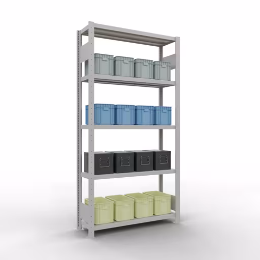 Abbildung Nr 10 des Artikels Grundregal, Fachbodenregal Stecksystem MULTIplus330, 2000 x 1000 x 300 mm (HxBxT), 5 Fachböden, Längenriegel, RAL 7035 lichtgrau aus der Produktgruppe Stecksystem von der Marke Schulte Lagertechnik