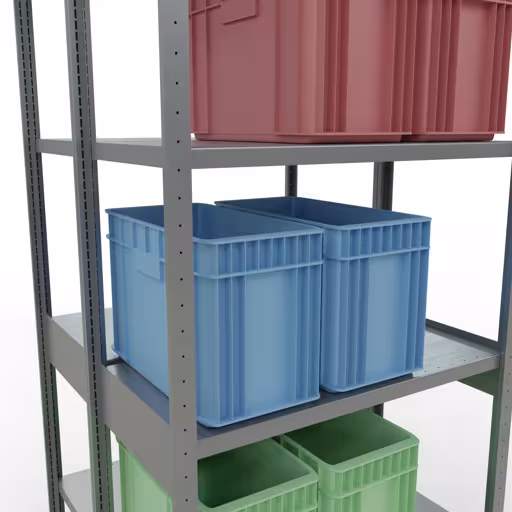 Produktbild Nr.7 des Artikels Grundregal, Doppelregal, Fachbodenregal Stecksystem MULTIplus250, 3000 x 1000 x (2x500) mm (HxBxT), 2x7 Fachböden, Längenriegel, verzinkt aus der Produktreihe Fachbodenregale von der Marke Schulte Lagertechnik