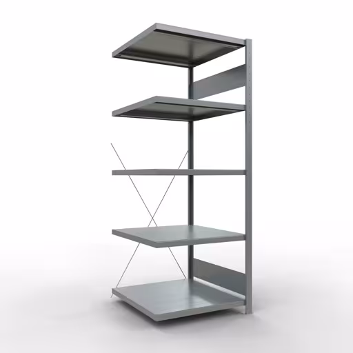 Anbauregal, Fachbodenregal Stecksystem MULTIplus250, 2000 x 750 x 800 mm (HxBxT), 5 Fachböden, Kreuzstrebe, verzinkt aus der Kategorie Anbauregal mit der Artikelnummer 12985-75