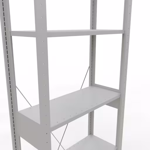 Zusatzbild des Artikels Grundregal, Fachbodenregal Stecksystem MULTIplus150, 2500 x 750 x 300 mm (HxBxT), 6 Fachböden, Kreuzstrebe, RAL 7035 lichtgrau aus Grundregal
