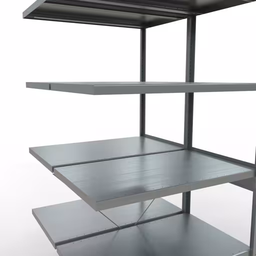 Zusatzbild des Artikels Anbauregal, Doppelregal, Fachbodenregal Stecksystem MULTIplus250, 2500 x 1000 x (2x600) mm (HxBxT), 2x6 Fachböden, Kreuzstrebe, verzinkt aus Doppelregale