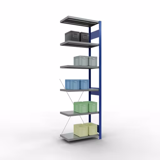 Abbildung Nr 12 des Artikels Anbauregal, Fachbodenregal Stecksystem MULTIplus250, 2500 x 750 x 400 mm (HxBxT), 6 Fachböden, Kreuzstrebe, RAL 5010 enzianblau/verzinkt/verzinkt aus der Produktgruppe Stecksystem von der Marke Schulte Lagertechnik