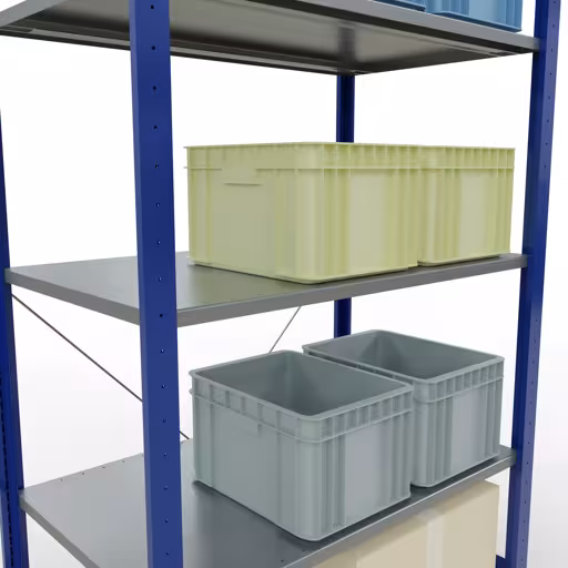 Grundregal, Fachbodenregal Stecksystem MULTIplus150, 2000 x 1000 x 600 mm (HxBxT), 5 Fachböden, Kreuzstrebe, RAL 5010/verzinkt von Schulte Lagertechnik aus der Kategorie Stecksystem