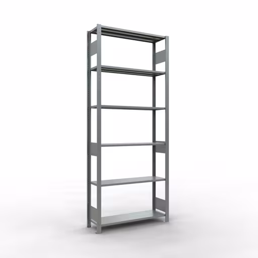 Grundregal, Fachbodenregal Stecksystem MULTIplus150, 2500 x 1000 x 300 mm (HxBxT), 6 Fachböden, Längenriegel, verzinkt aus der Kategorie Grundregal mit der Artikelnummer 12731-LR