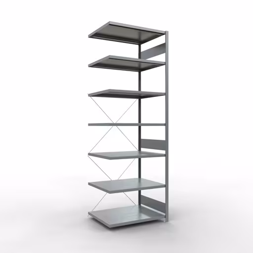 Anbauregal, Fachbodenregal Stecksystem MULTIplus250, 3000 x 1000 x 800 mm (HxBxT), 7 Fachböden, Kreuzstrebe, verzinkt aus der Kategorie Anbauregal mit der Artikelnummer 12987