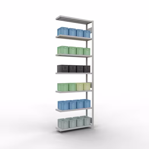 Abbildung Nr 15 des Artikels Anbauregal, Fachbodenregal Stecksystem MULTIplus330, 3000 x 1000 x 300 mm (HxBxT), 7 Fachböden, Längenriegel, RAL 7035 lichtgrau aus der Produktgruppe Stecksystem von der Marke Schulte Lagertechnik