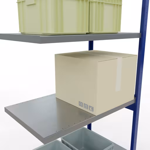 Abbildung Nr 12 des Artikels Anbauregal, Fachbodenregal Stecksystem MULTIplus250, 3000 x 1000 x 600 mm (HxBxT), 7 Fachböden, Längenriegel, RAL 5010 enzianblau/verzinkt aus der Produktgruppe Stecksystem von der Marke Schulte Lagertechnik