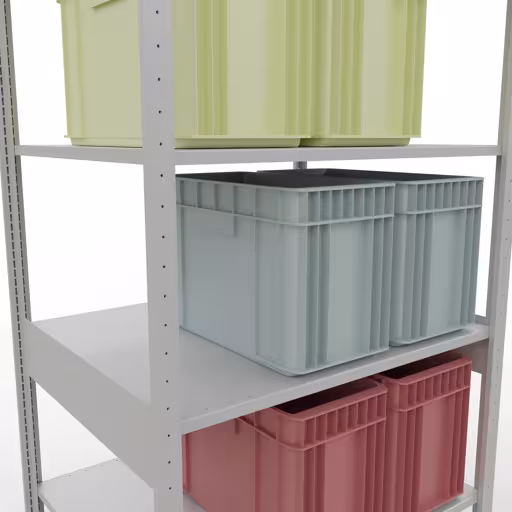 Produktbild Nr 13 des Artikels Grundregal, Fachbodenregal Stecksystem MULTIplus150, 2500 x 1000 x 800 mm (HxBxT), 6 Fachböden, Kreuzstrebe, RAL 7035 lichtgrau Abbildung Nr 13 des Artikels Grundregal, Fachbodenregal Stecksystem MULTIplus150, 2500 x 1000 x 800 mm (HxBxT), 6 Fachböden, Kreuzstrebe, RAL 7035 lichtgrau aus der Produktgruppe Stecksystem von der Marke Schulte Lagertechnik