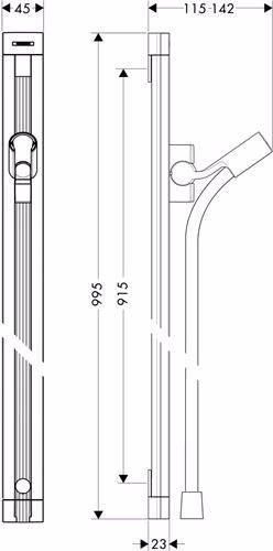 Technische Zeichnung 3985362 Hansgrohe Brausestange RAINDANCE UNICA S 900 mm chrom