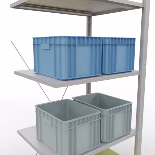 Anbauregal, Fachbodenregal Stecksystem MULTIplus150, 2000 x 750 x 600 mm (HxBxT), 5 Fachböden, Kreuzstrebe, RAL 7035 lichtgrau von Schulte Lagertechnik aus der Kategorie Stecksystem