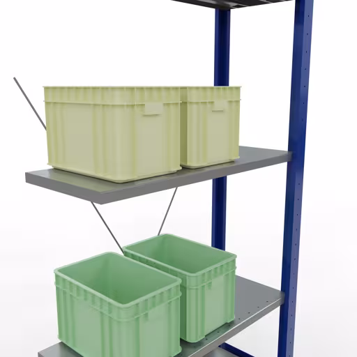 Anbauregal, Fachbodenregal Stecksystem MULTIplus150, 2000 x 750 x 300 mm (HxBxT), 5 Fachböden, Kreuzstrebe, RAL 5010 enzianblau/verzinkt/verzinkt von Schulte Lagertechnik mit der Artikelnr. 12735-75-B