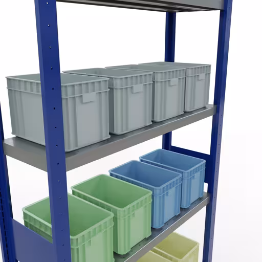 Abbildung Nr 13 des Artikels Grundregal, Fachbodenregal Stecksystem MULTIplus330, 3000 x 1000 x 300 mm (HxBxT), 7 Fachböden, Längenriegel, RAL 5010 enzianblau/verzinkt aus der Produktgruppe Stecksystem von der Marke Schulte Lagertechnik