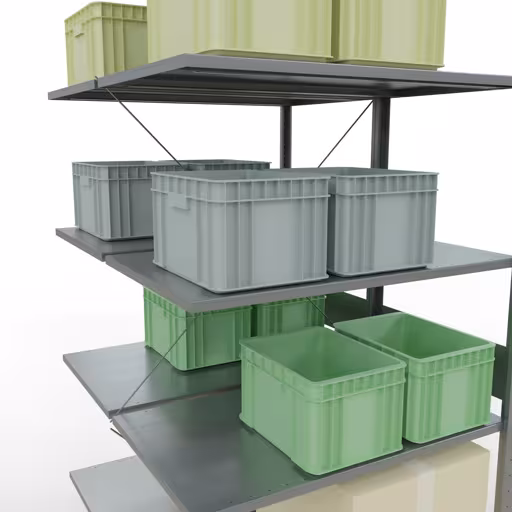 Abbildung Nr 11 des Artikels Anbauregal, Doppelregal, Fachbodenregal Stecksystem MULTIplus150, 3000 x 1000 x (2x1200) mm (HxBxT), 2x7 Fachböden, Kreuzstrebe, verzinkt aus der Produktgruppe Fachbodenregale von der Marke Schulte Lagertechnik