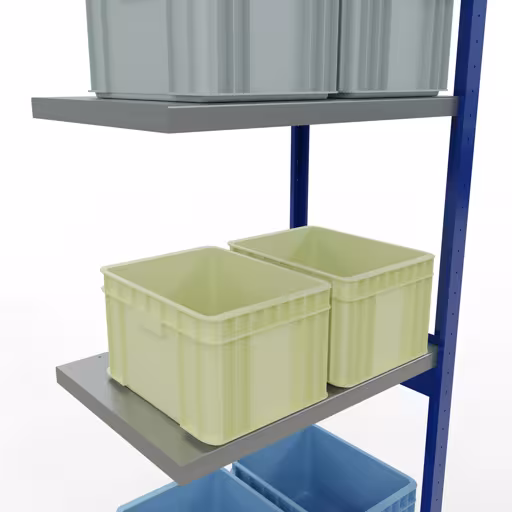 Abbildung Nr 12 des Artikels Anbauregal, Fachbodenregal Stecksystem MULTIplus250, 3000 x 750 x 500 mm (HxBxT), 7 Fachböden, Längenriegel, RAL 5010 enzianblau/verzinkt/verzinkt aus der Produktgruppe Stecksystem von der Marke Schulte Lagertechnik