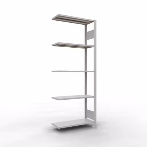 Anbauregal, Fachbodenregal Stecksystem MULTIplus150, 2000 x 750 x 300 mm (HxBxT), 5 Fachböden, Längenriegel, RAL 7035 lichtgrau aus der Kategorie Anbauregal mit der Artikelnummer 32635-75-LR