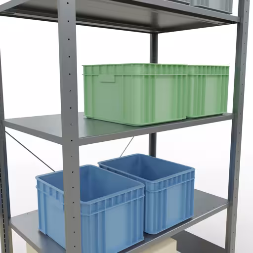 Zusatzbild des Artikels Grundregal, Fachbodenregal Stecksystem MULTIplus150, 2000 x 1000 x 600 mm (HxBxT), 5 Fachböden, Kreuzstrebe, verzinkt aus Grundregal