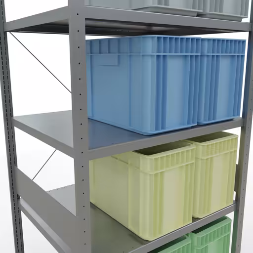 Produktbild Nr.13 des Artikels Grundregal, Fachbodenregal Stecksystem MULTIplus250, 3000 x 1000 x 800 mm (HxBxT), 7 Fachböden, Kreuzstrebe, verzinkt aus der Produktreihe Stecksystem von der Marke Schulte Lagertechnik