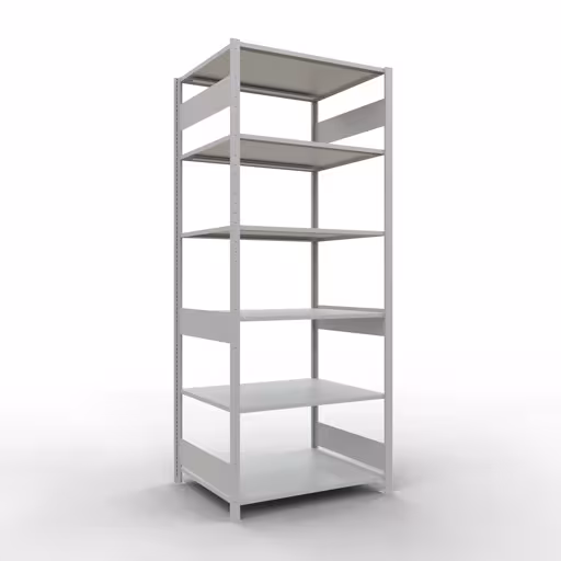Grundregal, Fachbodenregal Stecksystem MULTIplus150, 2500 x 1000 x 800 mm (HxBxT), 6 Fachböden, Längenriegel, RAL 7035 lichtgrau aus der Kategorie Grundregal mit der Artikelnummer 32681-LR