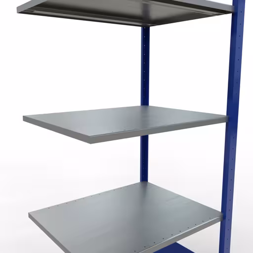 Zusatzbild des Artikels Anbauregal, Fachbodenregal Stecksystem MULTIplus150, 2000 x 750 x 600 mm (HxBxT), 5 Fachböden, Längenriegel, RAL 5010 enzianblau/verzinkt/verzinkt aus Anbauregal