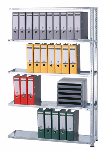 Anbauregal, Büro-Fachbodenregal Schraubsystem MULTIplus85, 1800 x 750 x 300 mm (HxBxT), 5 Fachböden, verzinkt, ohne Anschlagleiste aus der Kategorie Schraubsystem mit der Artikelnummer 10433