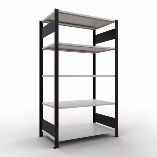 Grundregal, Büro-Fachbodenregal Stecksystem MULTIplus150, 1800 x 1000 x 600 mm (HxBxT), 5 Fachböden, Längenriegel, ohne Mittelanschlag, schwarz/lichtgrau von der Marke Schulte Lagertechnik Grundregal, Büro-Fachbodenregal Stecksystem MULTIplus150, 1800 x 1000 x 600 mm (HxBxT), 5 Fachböden, Längenriegel, ohne Mittelanschlag, schwarz/lichtgrau aus der Kategorie Stecksystem mit der Artikelnummer 36055-S