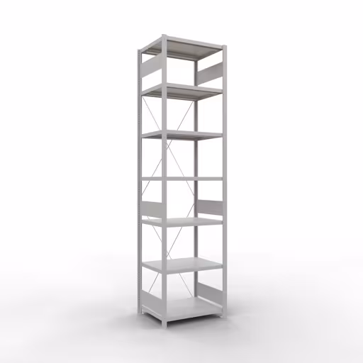 Grundregal, Fachbodenregal Stecksystem MULTIplus250, 3000 x 750 x 600 mm (HxBxT), 7 Fachböden, Kreuzstrebe, RAL 7035 lichtgrau aus der Kategorie Grundregal mit der Artikelnummer 32862-75