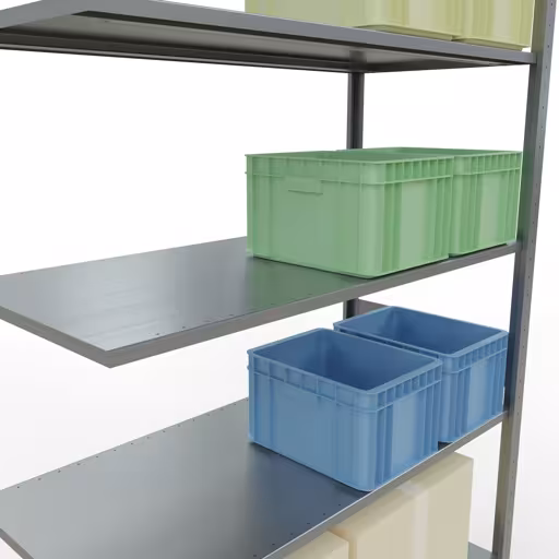 Produktbild Nr.7 des Artikels Anbauregal, Fachbodenregal Stecksystem MULTIplus150, 3000 x 1300 x 600 mm (HxBxT), 7 Fachböden, Längenriegel, verzinkt aus der Produktreihe Stecksystem von der Marke Schulte Lagertechnik