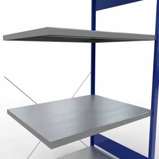 Anbauregal, Fachbodenregal Stecksystem MULTIplus330, 2000 x 1000 x 800 mm (HxBxT), 5 Fachböden, Kreuzstrebe, RAL 5010 enzianblau/verzinkt von Schulte Lagertechnik aus der Kategorie Stecksystem
